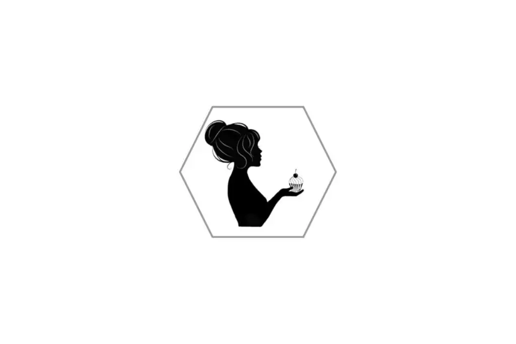 Frau hält Cupcake Silhouette Logo
