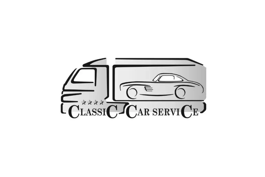 Logo für klassischen Autoservice mit LKW und Auto