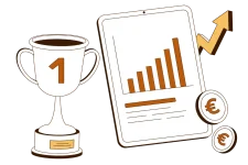 Finanzwachstum und Erfolg mit Trophäe und Diagramm