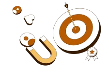 Magnet und Zielscheibe mit Pfeil und Medaille