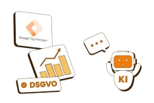 KI-Roboter mit DSGVO und Analysegrafik