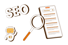 SEO Konzept mit KI und Lupe