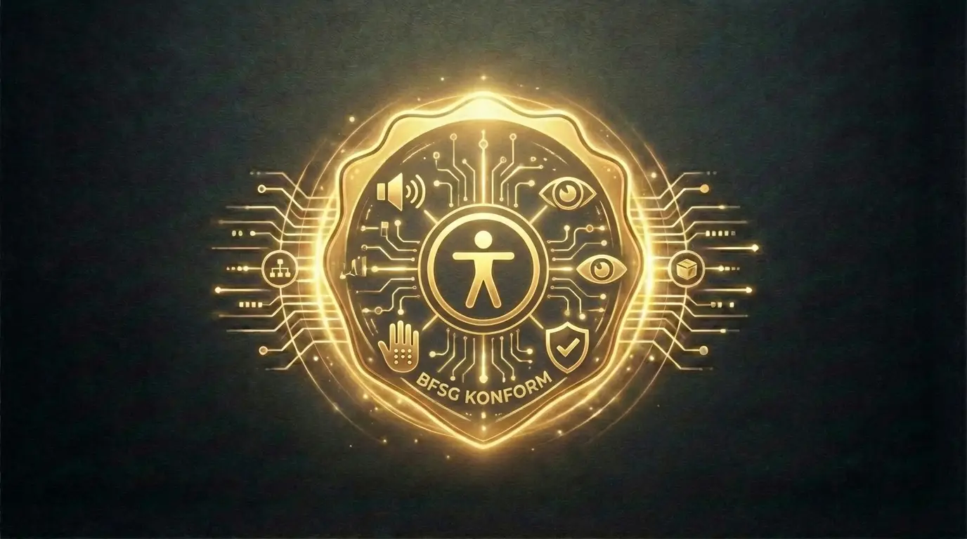 Goldenes Barrierefreiheits-Symbol mit BFSG-Konformität