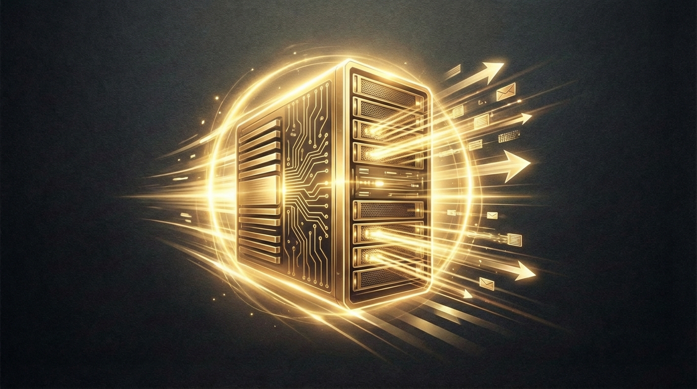 Leuchtender Server mit schnellen Datenströmen